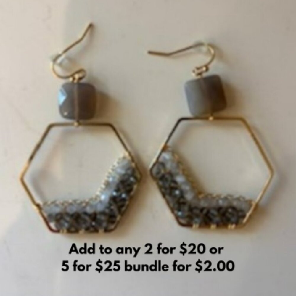 Gold and grey beaded earrings